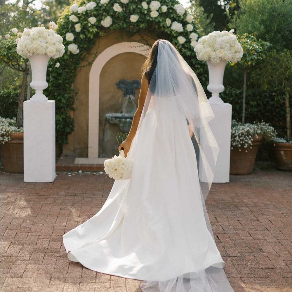 Monique Lhuillier Strapless Wedding Dress and Veil